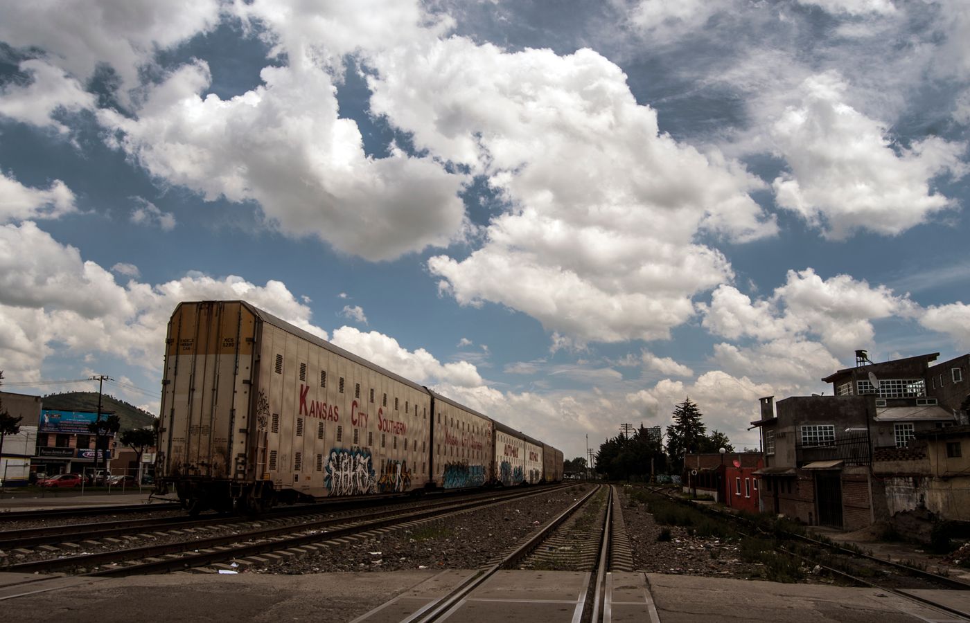 Freight train on short line railroad track